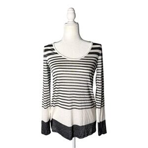 Vince Black White Striped Long Sleeve Tee Pima Cotton Blend – Size Small